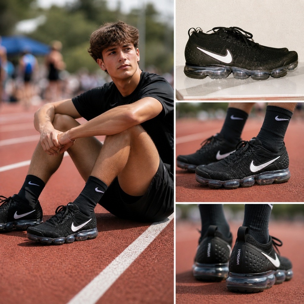Nike Air VaporMax Flyknit Men 12.5 Black White 942842-001 Run Shoes Excellent